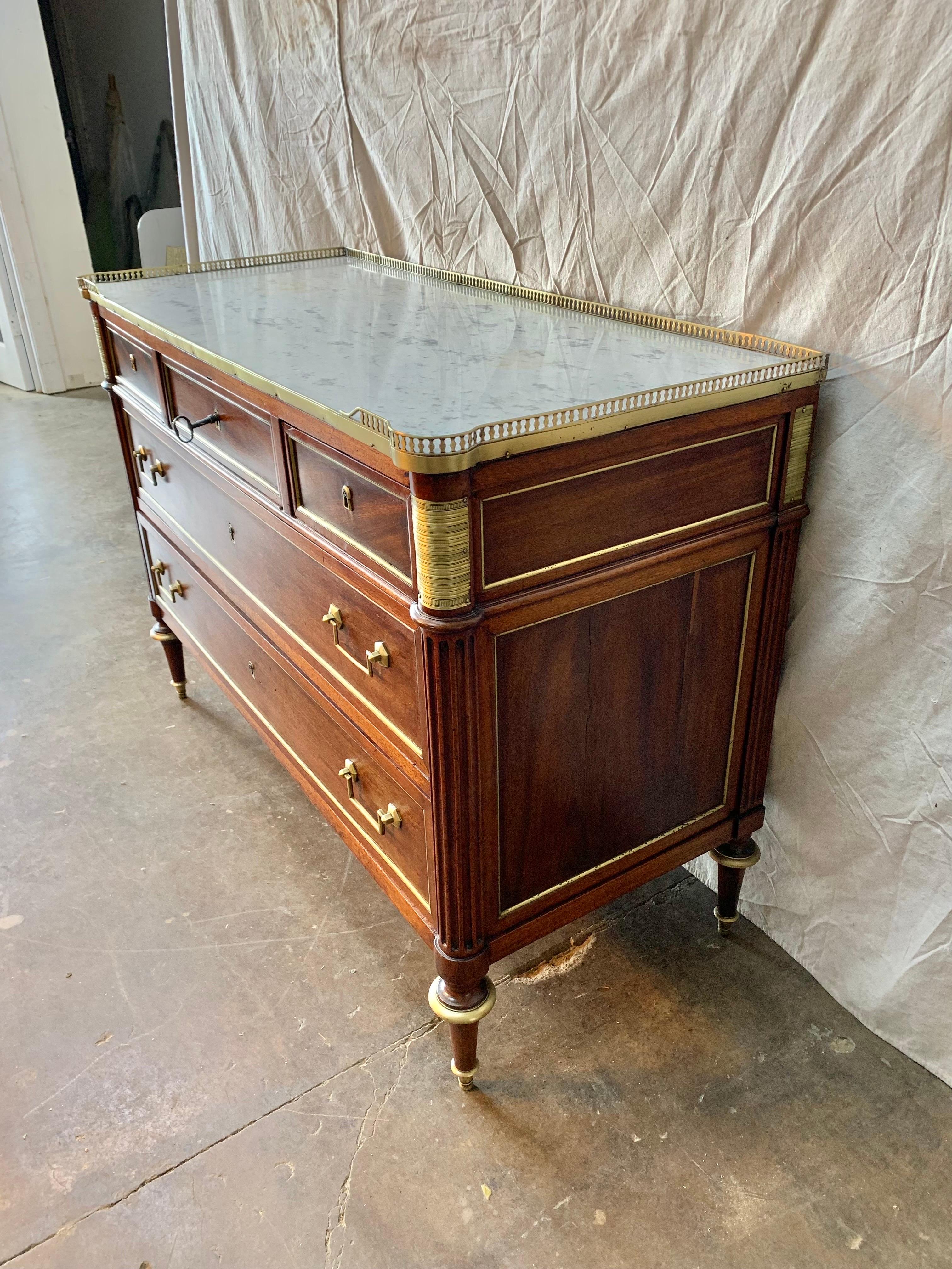19th Century French Louis XVI Mahogany, Marble and Brass Commode 1