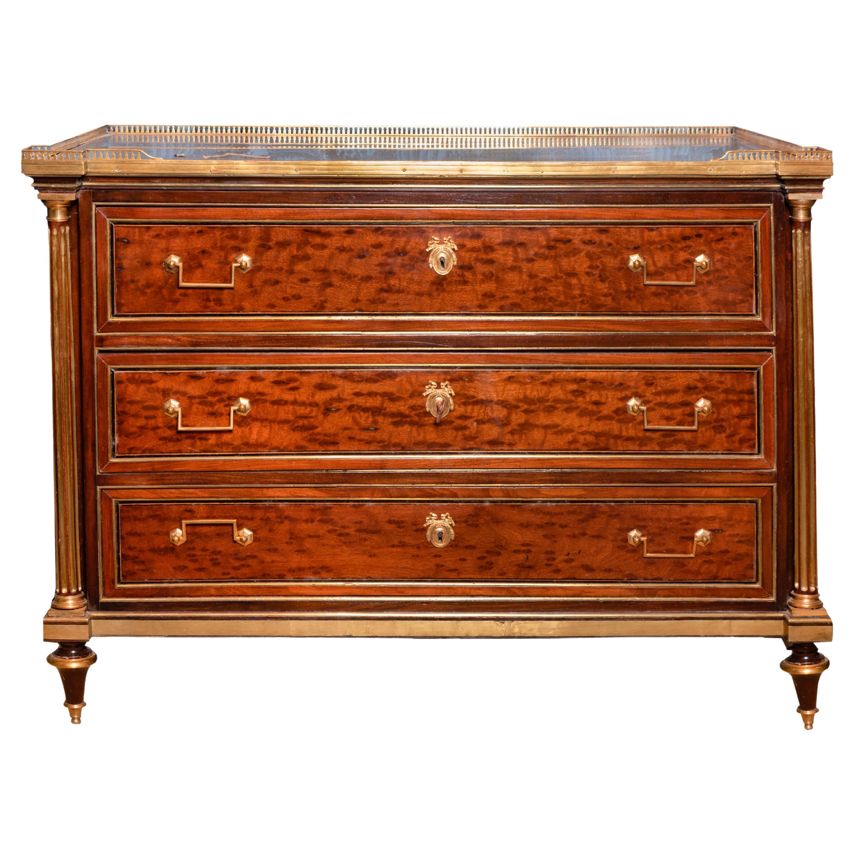 19th century french Louis XVI mahogany, marble and brass commode