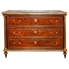 19th century french Louis XVI mahogany, marble and brass commode