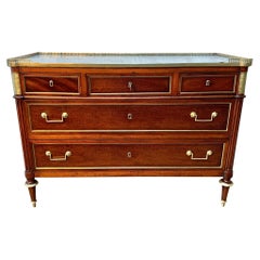 19th Century French Louis XVI Mahogany, Marble and Brass Commode
