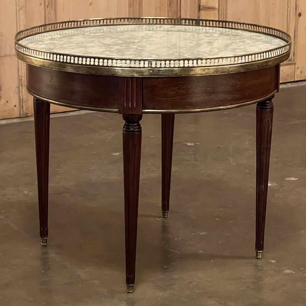 Hand-Crafted 19th Century French Louis XVI Mahogany Marble Top Bouillotte Table For Sale