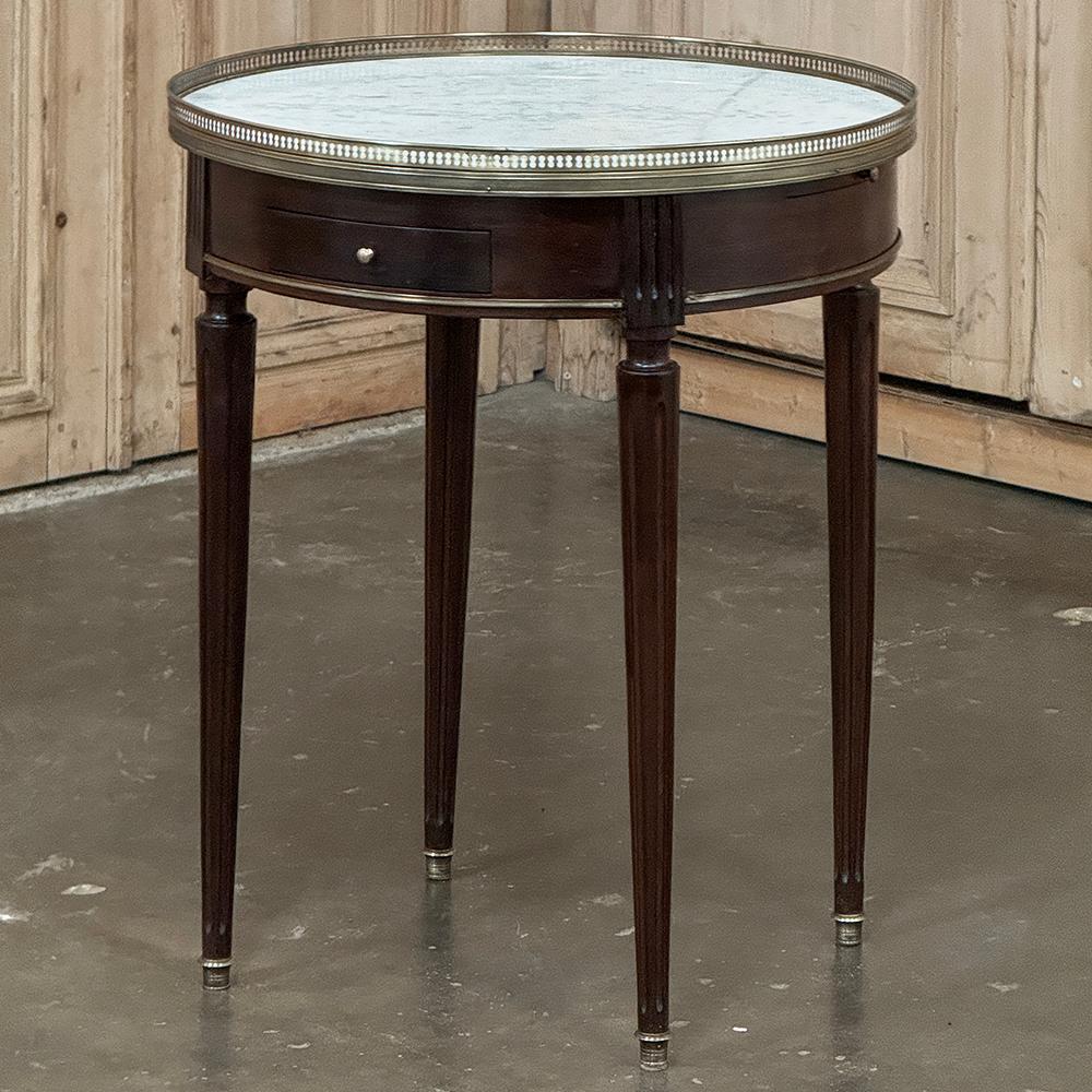 Hand-Crafted 19th Century French Louis XVI Mahogany Marble Top Bouillotte Table For Sale