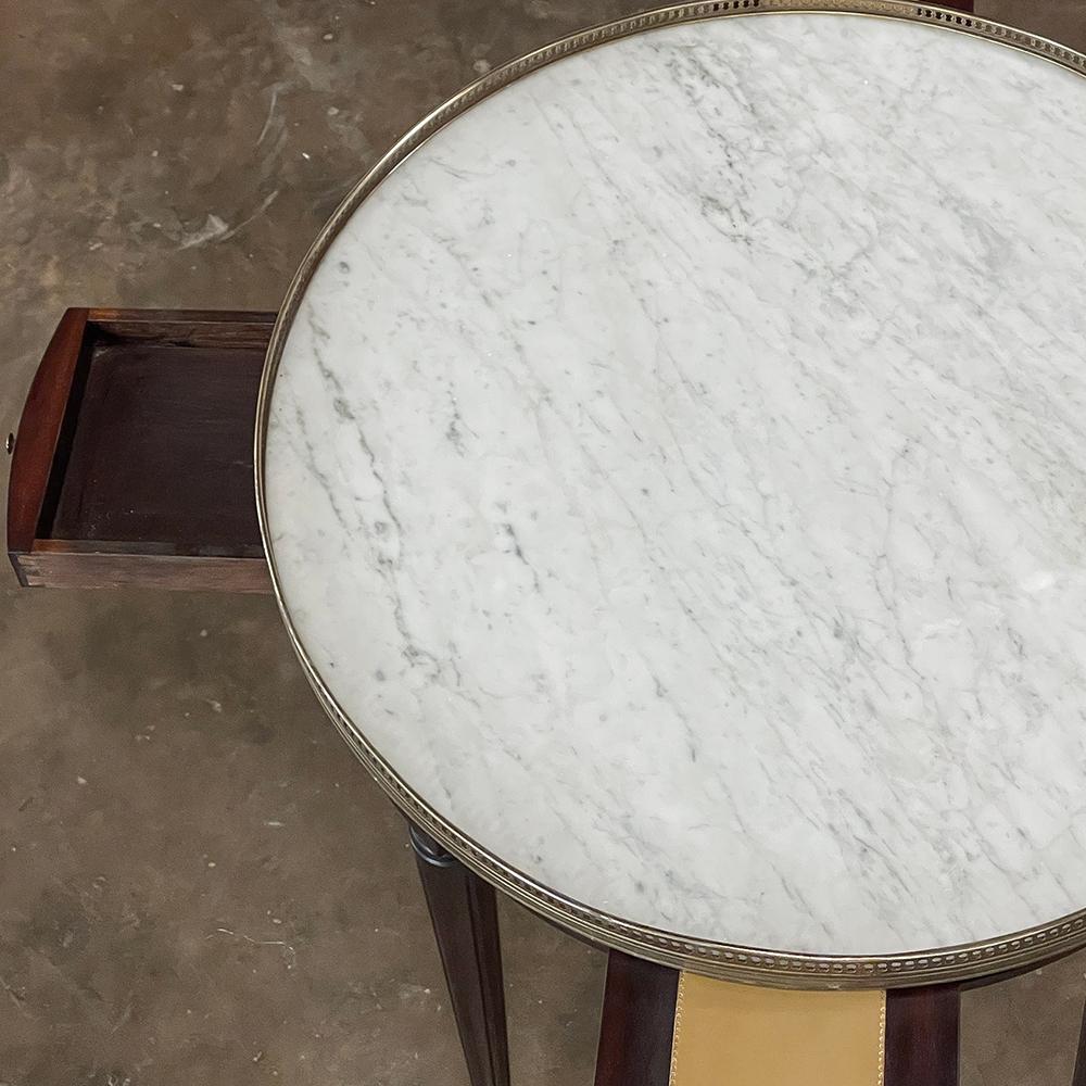 Carrara Marble 19th Century French Louis XVI Mahogany Marble Top Bouillotte Table For Sale