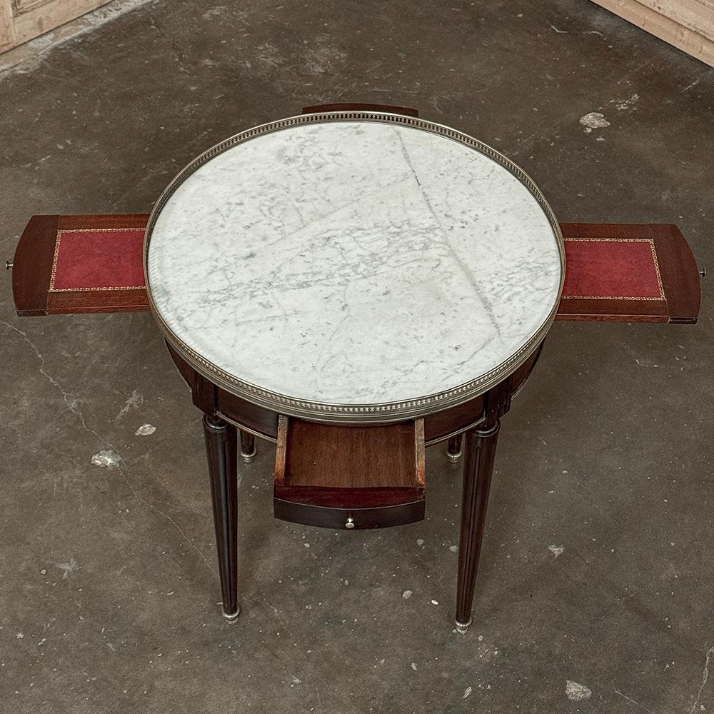 Brass 19th Century French Louis XVI Mahogany Marble Top Bouillotte Table For Sale