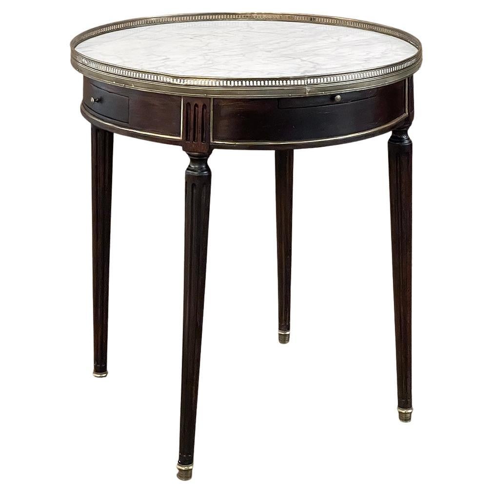 19th Century French Louis XVI Mahogany Marble Top Bouillotte Table