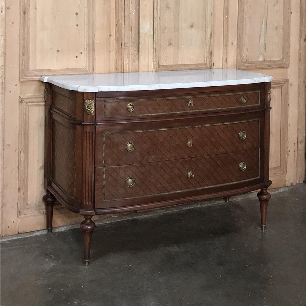 Gilt 19th Century French Louis XVI Mahogany Marble-Top Commode