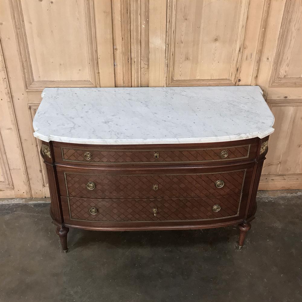 19th Century French Louis XVI Mahogany Marble-Top Commode In Excellent Condition In Dallas, TX