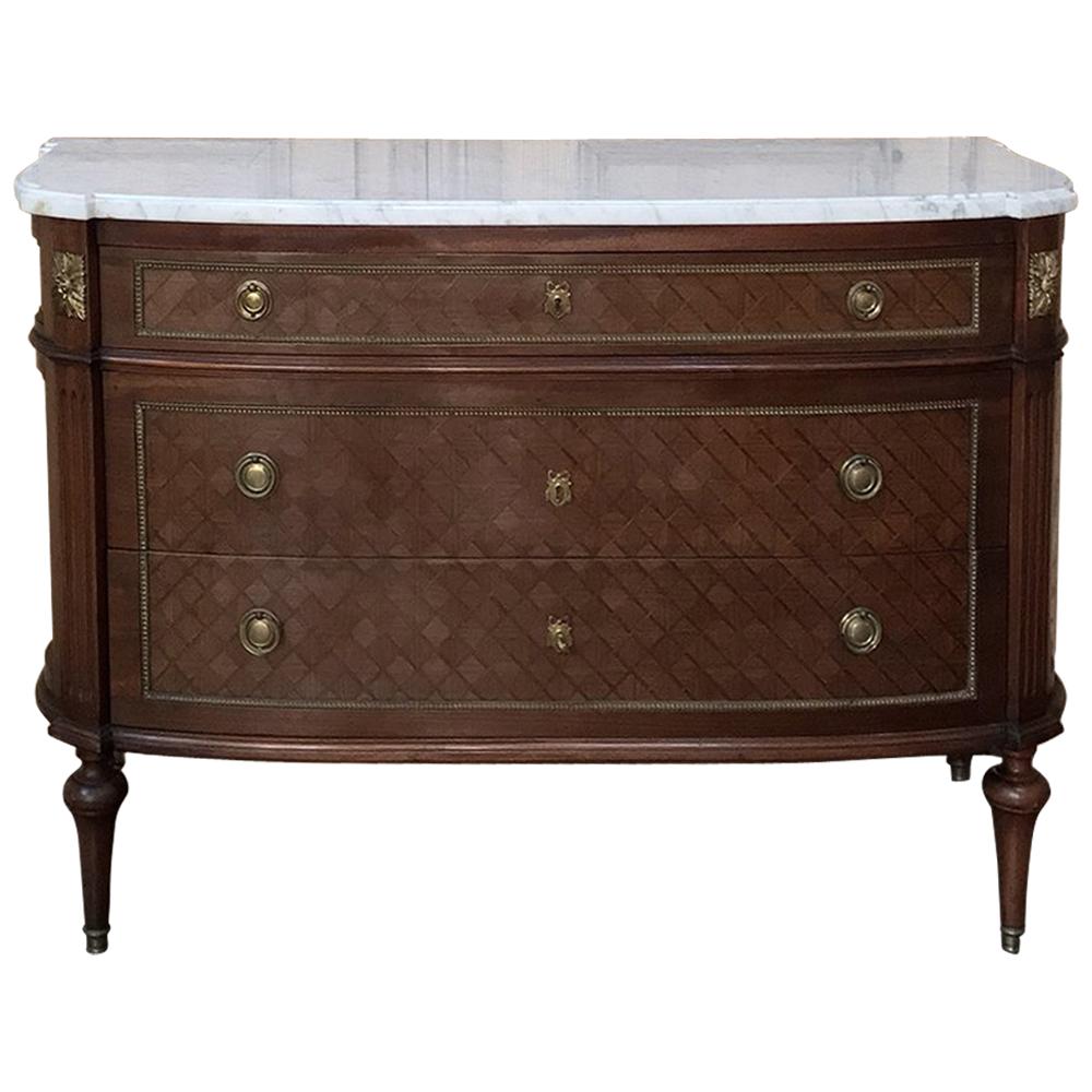19th Century French Louis XVI Mahogany Marble-Top Commode