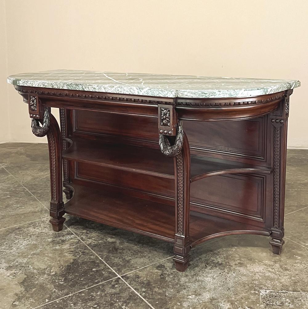Belle Époque 19th Century French Louis XVI Mahogany Marble Top Console, Sideboard For Sale