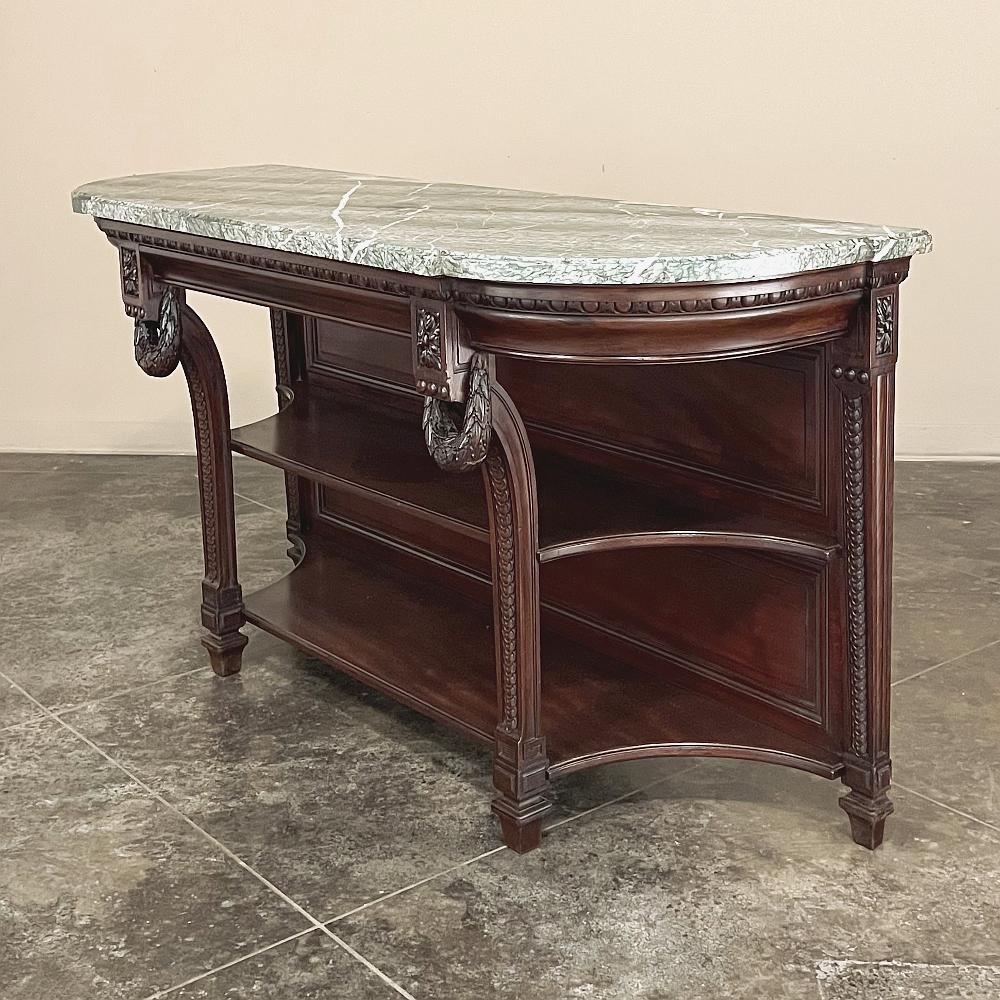 Hand-Crafted 19th Century French Louis XVI Mahogany Marble Top Console, Sideboard For Sale