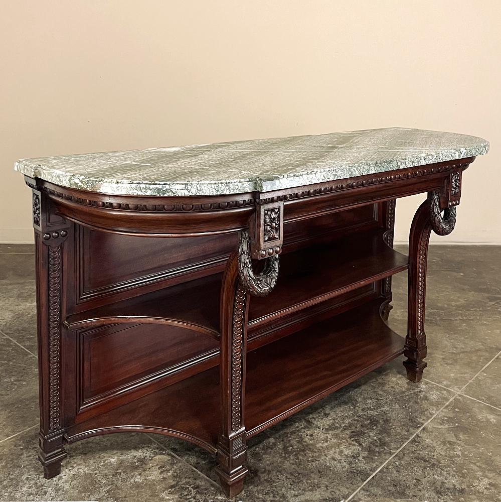 Late 19th Century 19th Century French Louis XVI Mahogany Marble Top Console, Sideboard For Sale