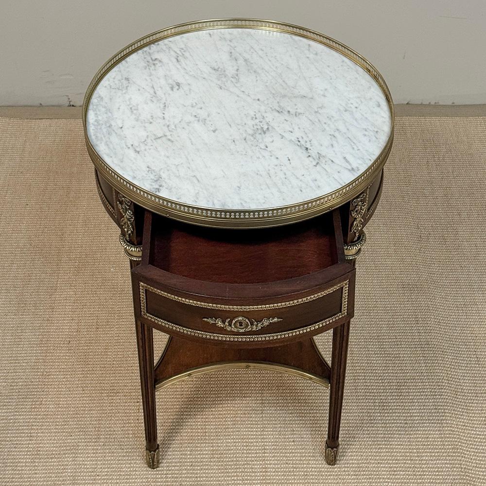 19th Century French Louis XVI Mahogany Marble Top Gueridon ~ Round End Table For Sale 9
