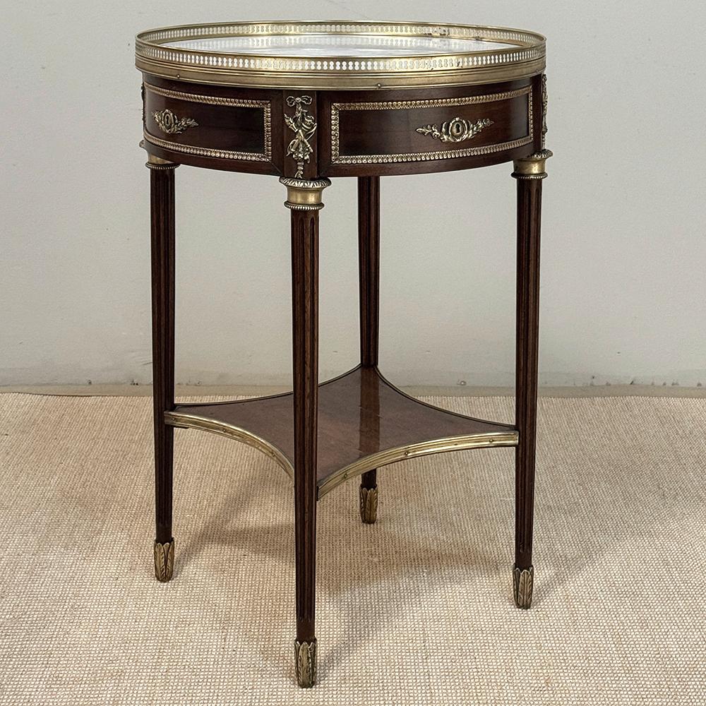 Hand-Crafted 19th Century French Louis XVI Mahogany Marble Top Gueridon ~ Round End Table For Sale
