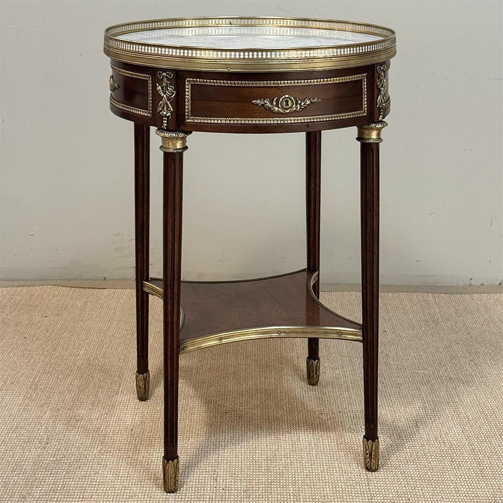 Late 19th Century 19th Century French Louis XVI Mahogany Marble Top Gueridon ~ Round End Table For Sale