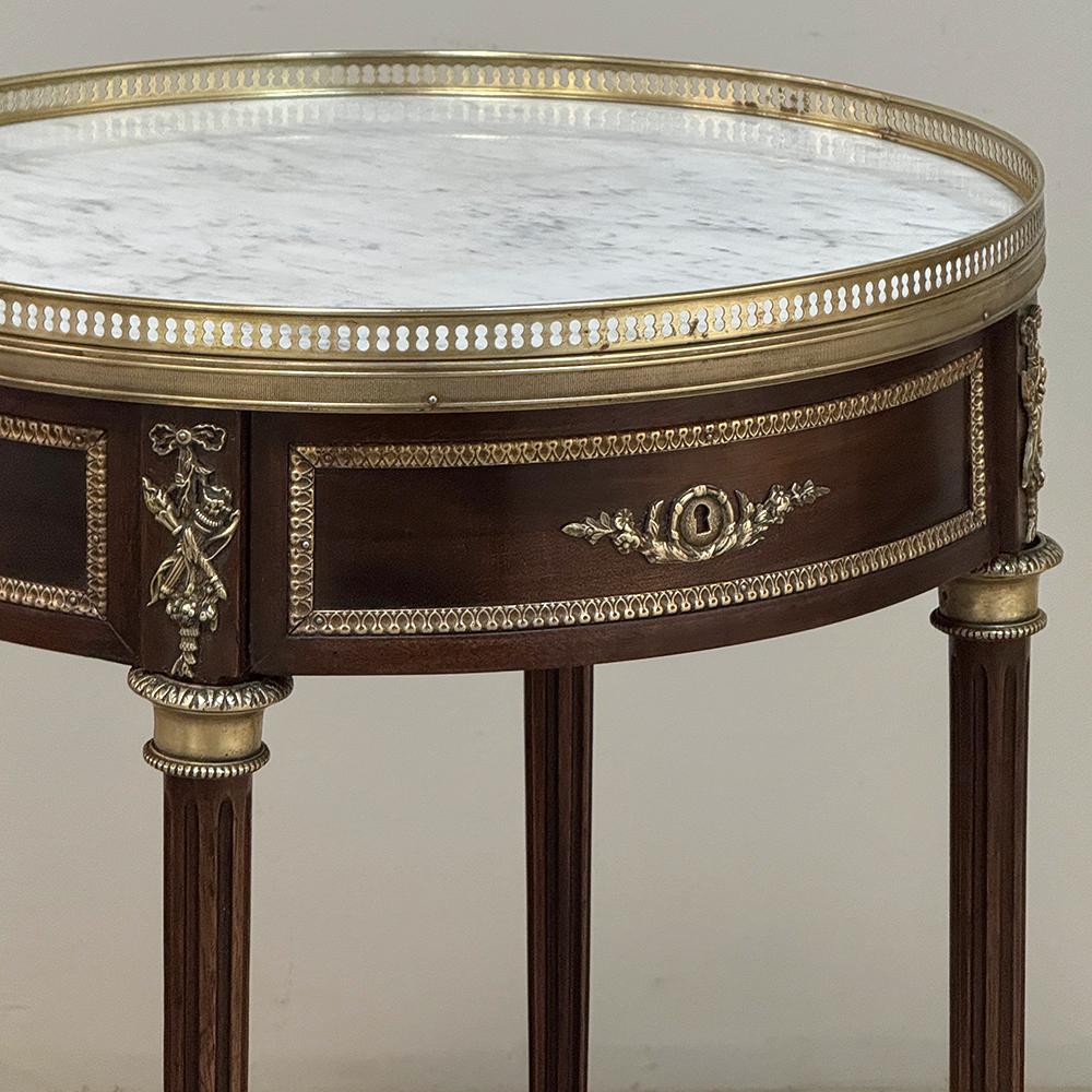 Brass 19th Century French Louis XVI Mahogany Marble Top Gueridon ~ Round End Table For Sale
