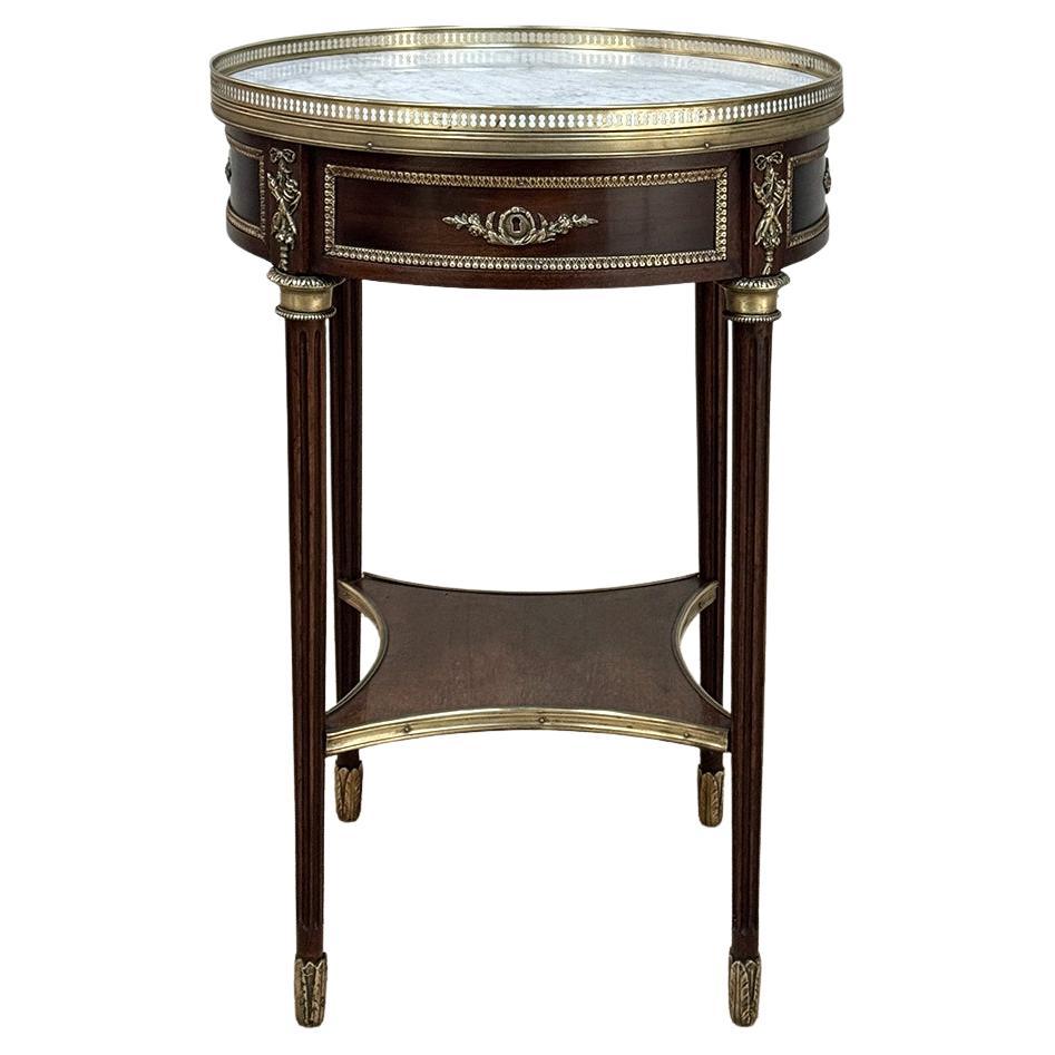 19th Century French Louis XVI Mahogany Marble Top Gueridon ~ Round End Table