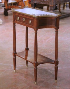 19th Century French Louis XVI Mahogany Marble-Top Side Table