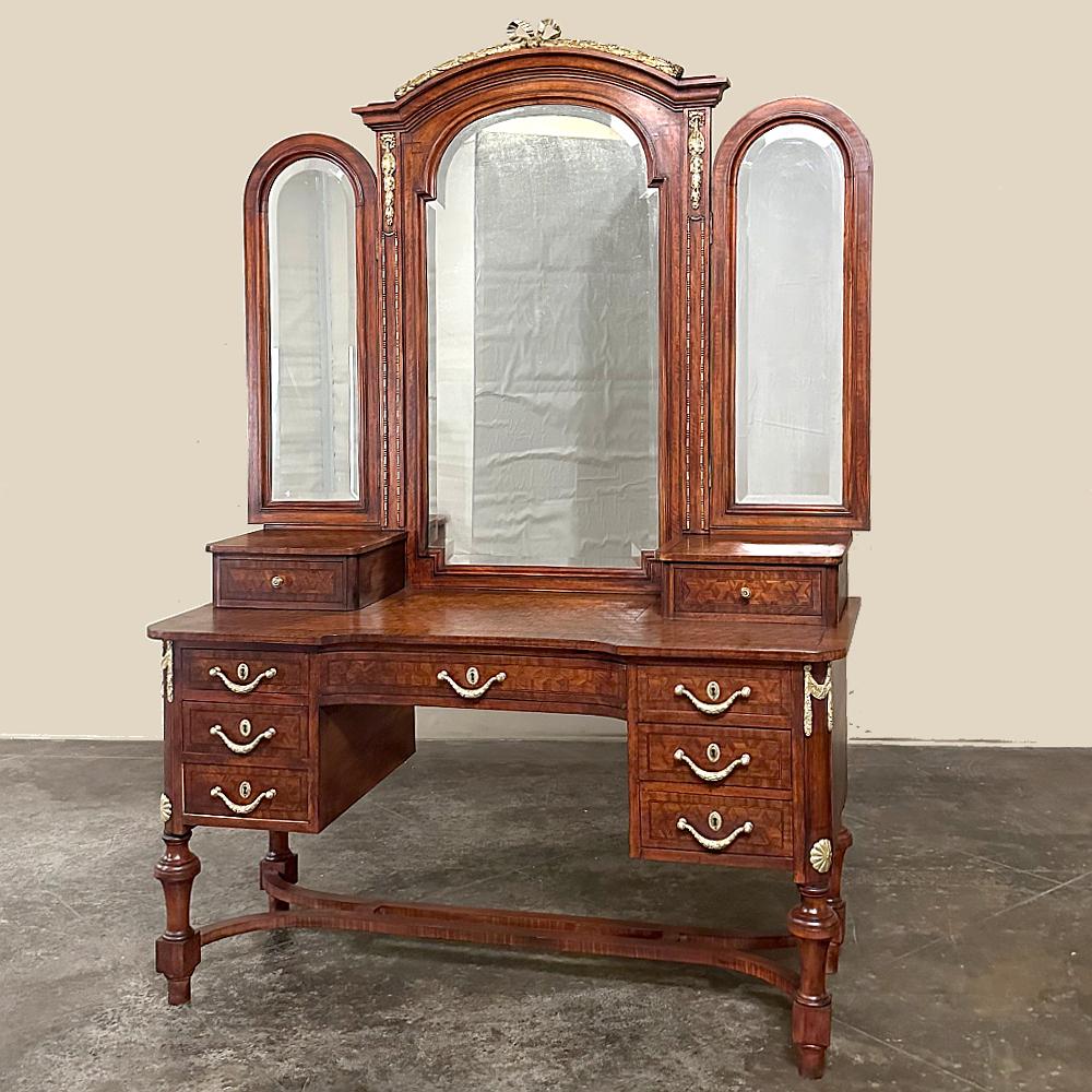Late 19th Century 19th Century French Louis XVI Mahogany Marquetry Vanity For Sale