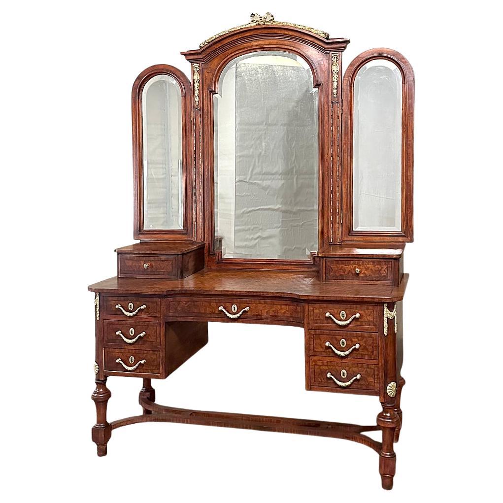 19th Century French Louis XVI Mahogany Marquetry Vanity For Sale