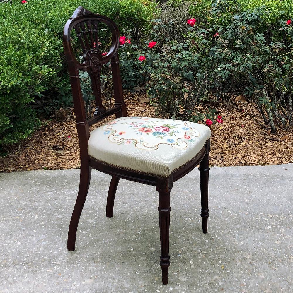 Hand-Carved 19th Century French Louis XVI Mahogany Salon Chair For Sale