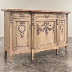 19th Century French Louis XVI Marble Top Buffet in Stripped Oak
