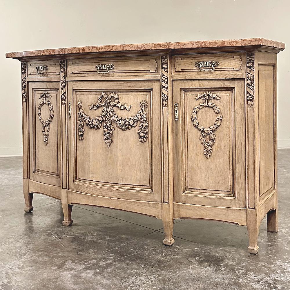 Luigi XVI 19th Century French Louis XVI Marble Top Buffet in Stripped Oak in vendita