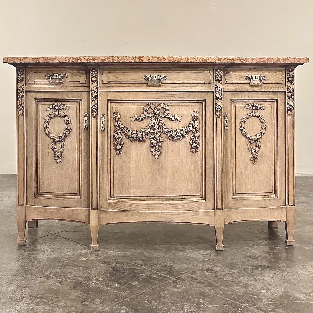 Francese 19th Century French Louis XVI Marble Top Buffet in Stripped Oak in vendita
