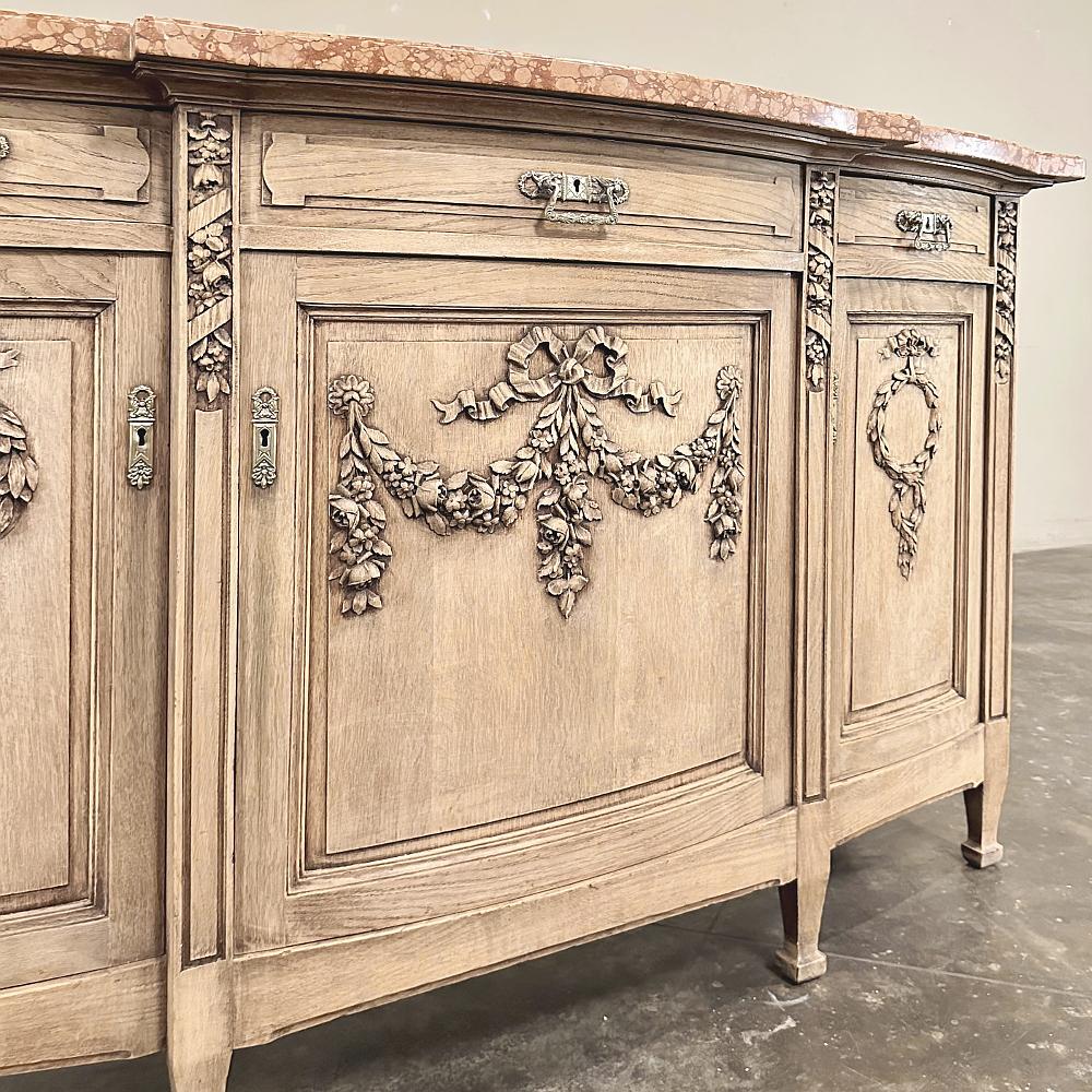 Ottone 19th Century French Louis XVI Marble Top Buffet in Stripped Oak in vendita
