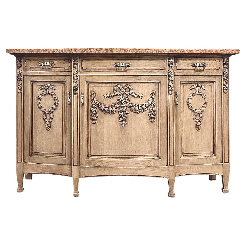 19th Century French Louis XVI Marble Top Buffet in Stripped Oak