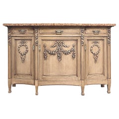 19th Century French Louis XVI Marble Top Buffet in Stripped Oak