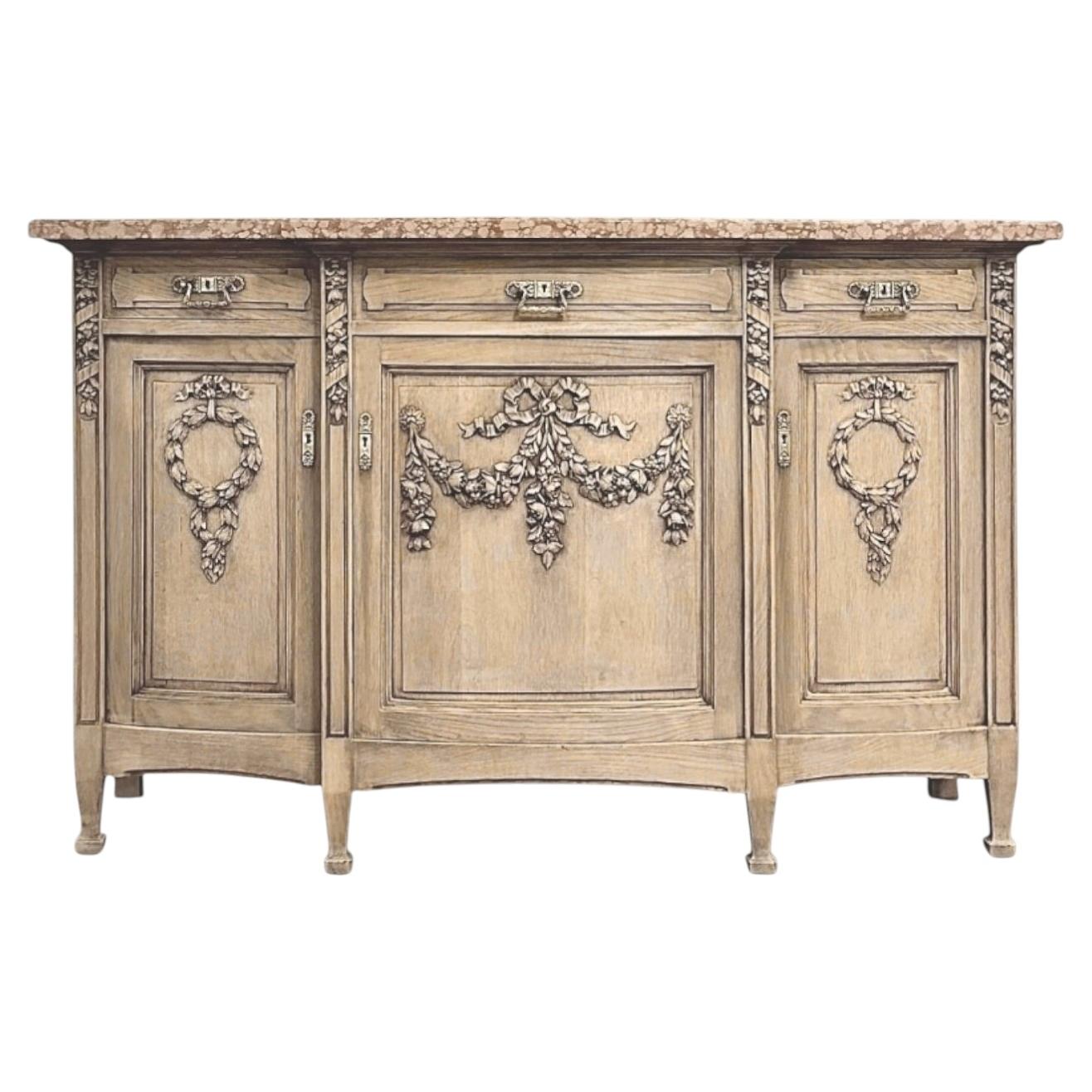 19th Century French Louis XVI Marble Top Buffet in Stripped Oak