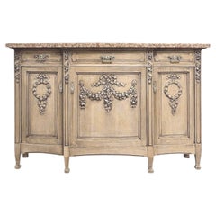 19th Century French Louis XVI Marble Top Buffet in Stripped Oak