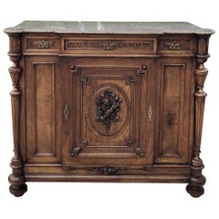 19th Century French Louis XVI Marble Top Buffet with Burl