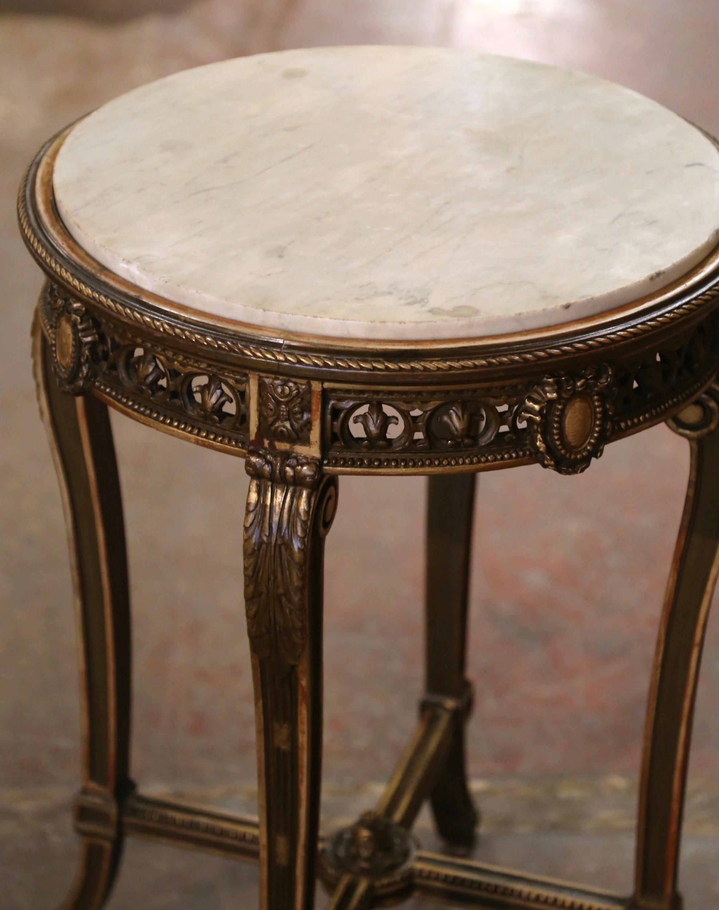 19th Century French Louis XVI Marble Top Carved Giltwood Side Table Gueridon 2