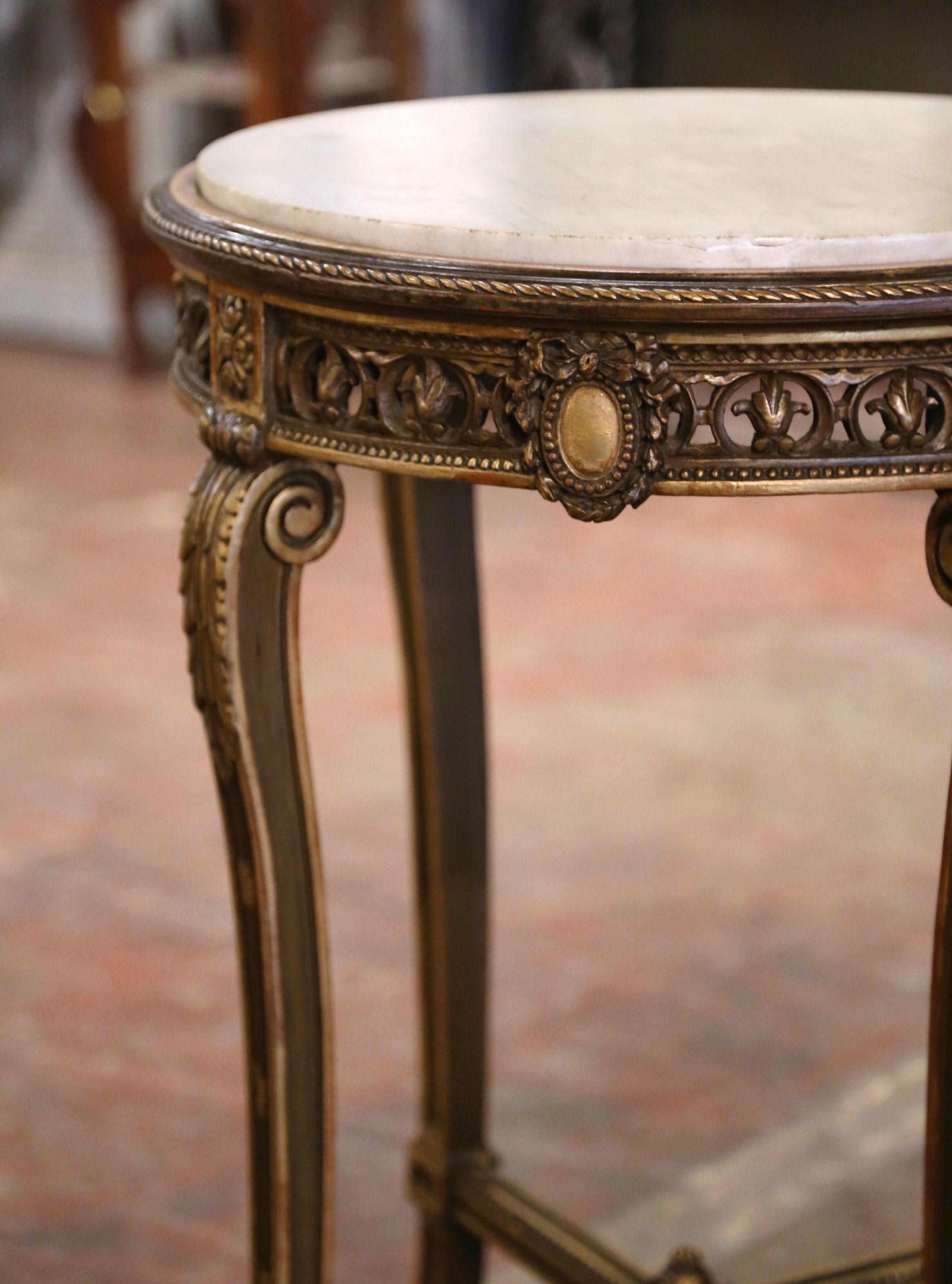 19th Century French Louis XVI Marble Top Carved Giltwood Side Table Gueridon 4