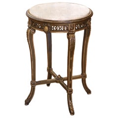 19th Century French Louis XVI Marble Top Carved Giltwood Side Table Gueridon