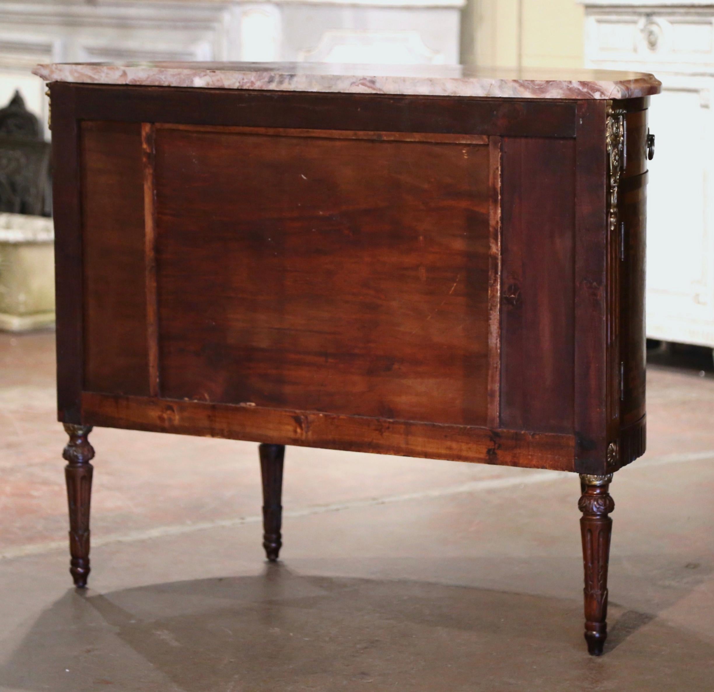19th Century French Louis XVI Marble Top Carved Mahogany Demilune Commode Chest  8