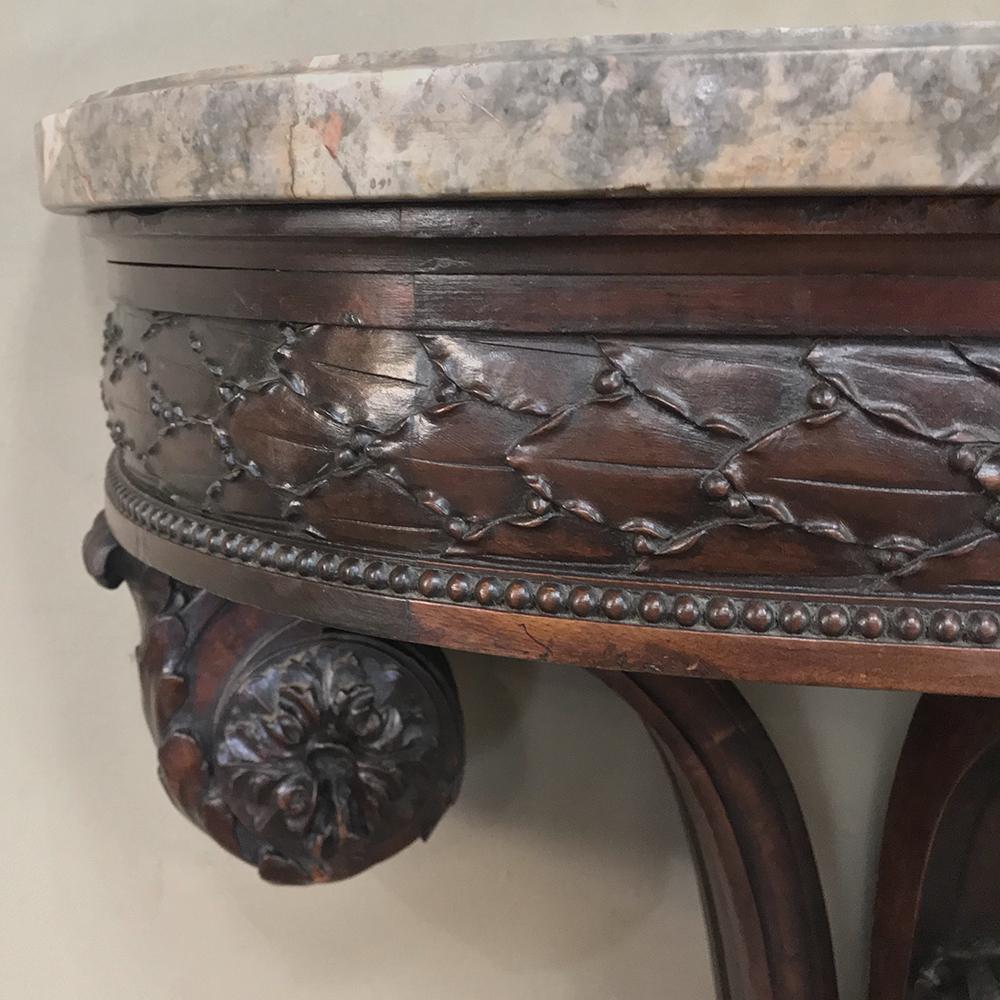 19th Century French Louis XVI Marble-Top Demilune Console 2