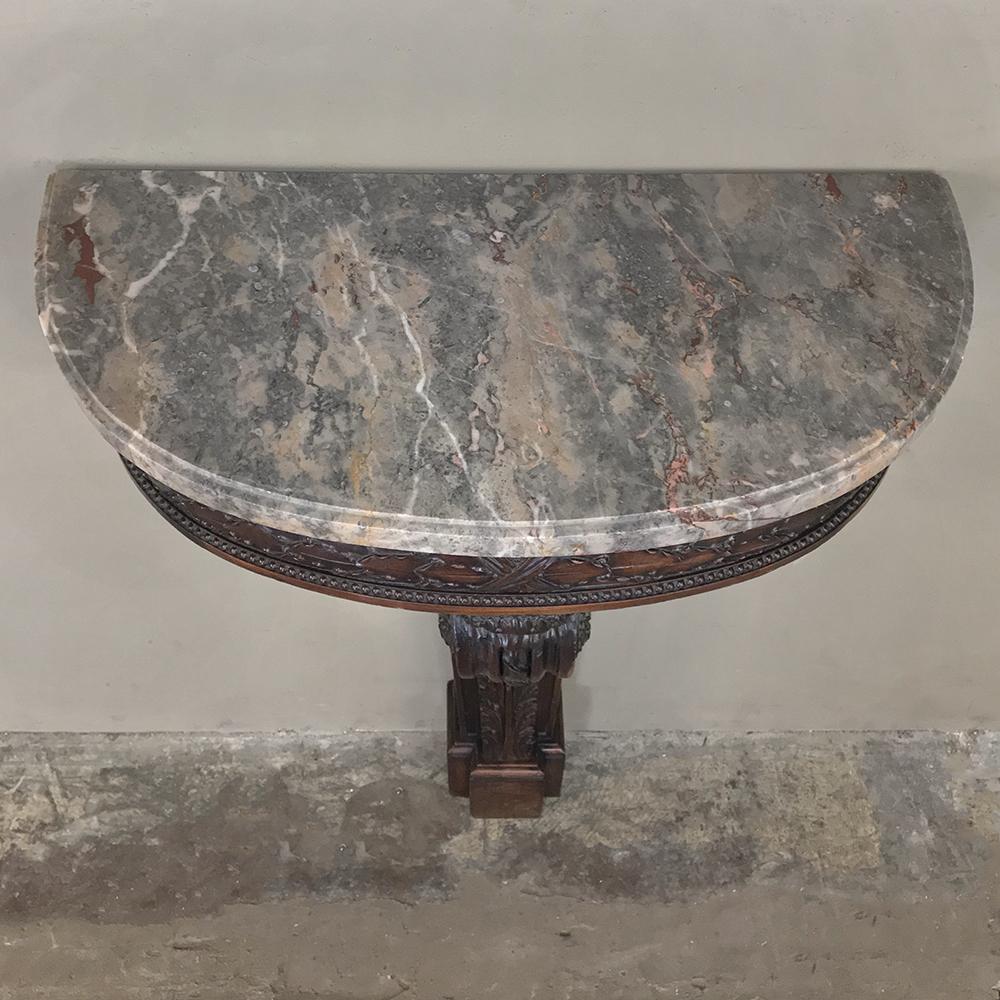 19th Century French Louis XVI Marble-Top Demilune Console 3