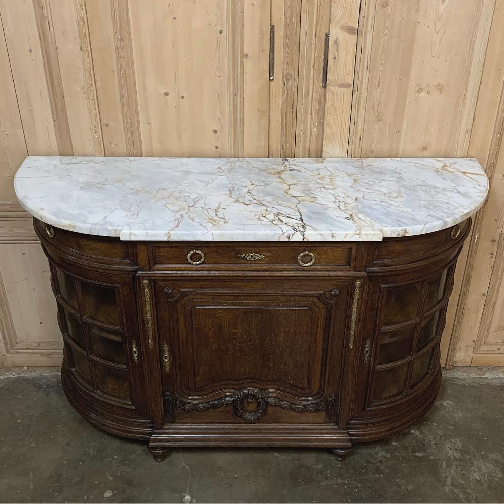 Hand-Carved 19th Century French Louis XVI Marble-Top Display Buffet