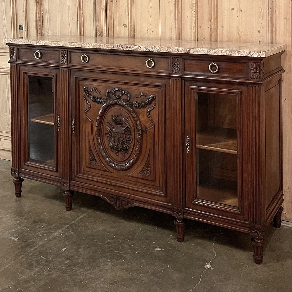 Hand-Carved 19th Century French Louis XVI Marble Top Display Buffet For Sale