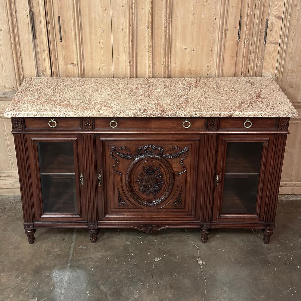 Buffet da esposizione francese Luigi XVI del XIX secolo con piano in marmo In condizioni buone in vendita a Dallas, TX