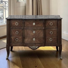 19th Century French Louis XVI Marble Top Mahogany Commode
