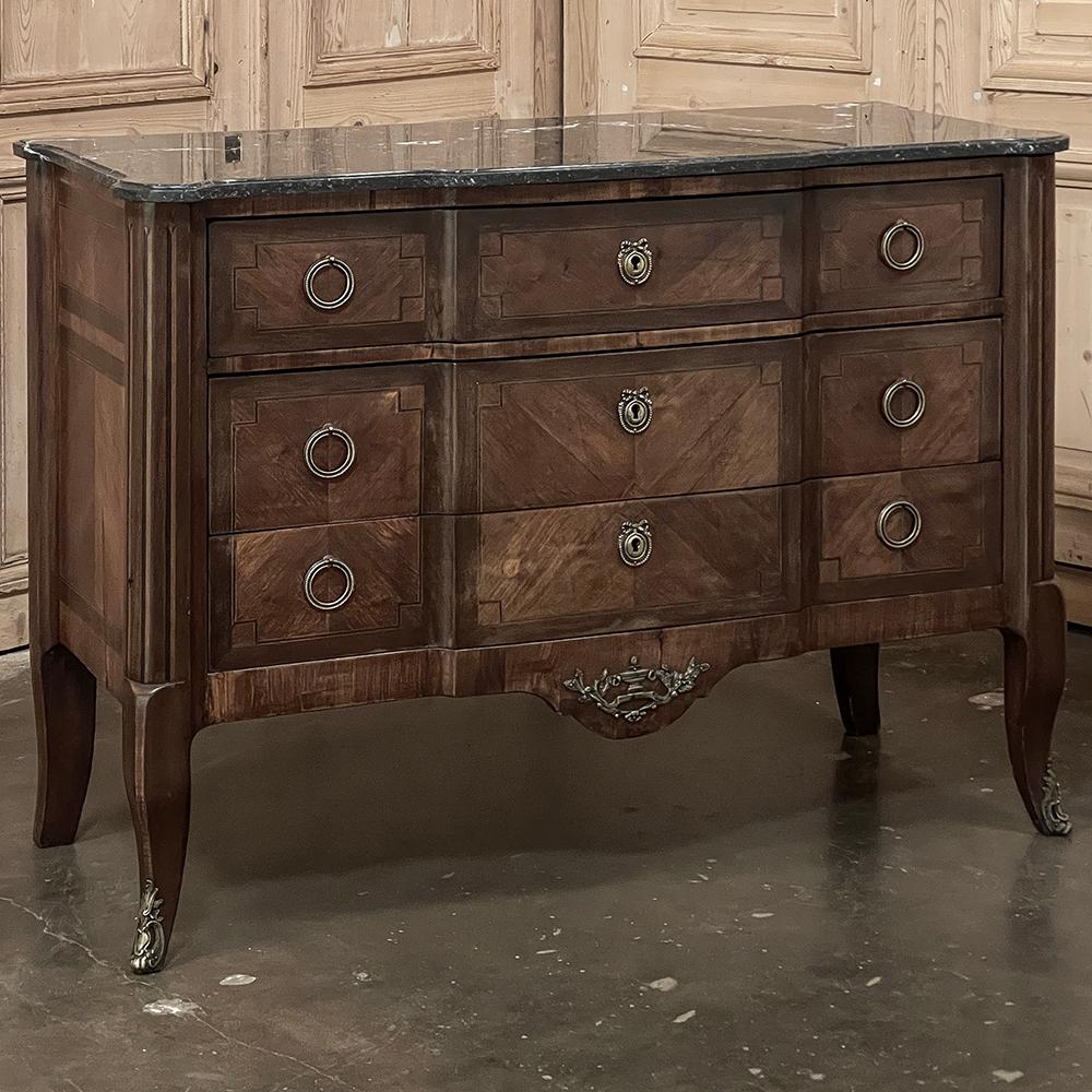 Hand-Crafted 19th Century French Louis XVI Marble Top Mahogany Commode For Sale