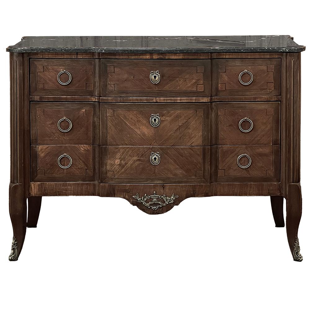 19th Century French Louis XVI Marble Top Mahogany Commode For Sale