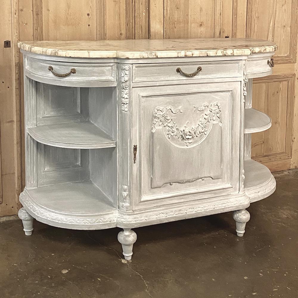 Hand-Carved 19th Century French Louis XVI Marble-Top Painted Buffet