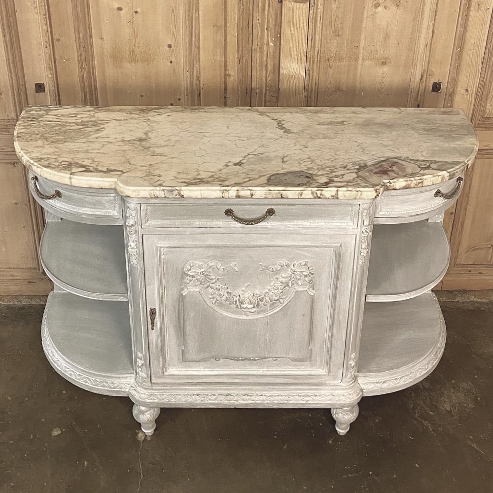 Bronze 19th Century French Louis XVI Marble-Top Painted Buffet
