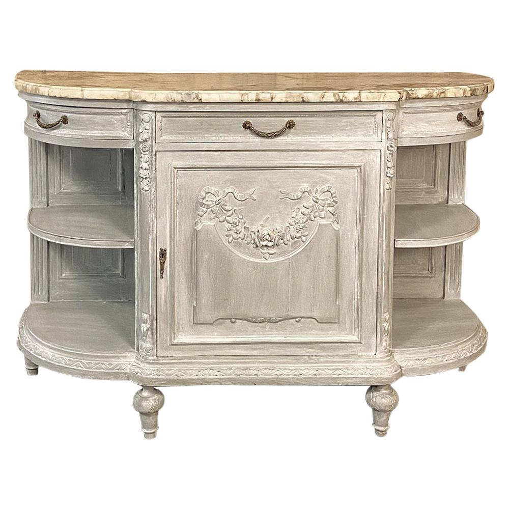 19th Century French Louis XVI Marble-Top Painted Buffet