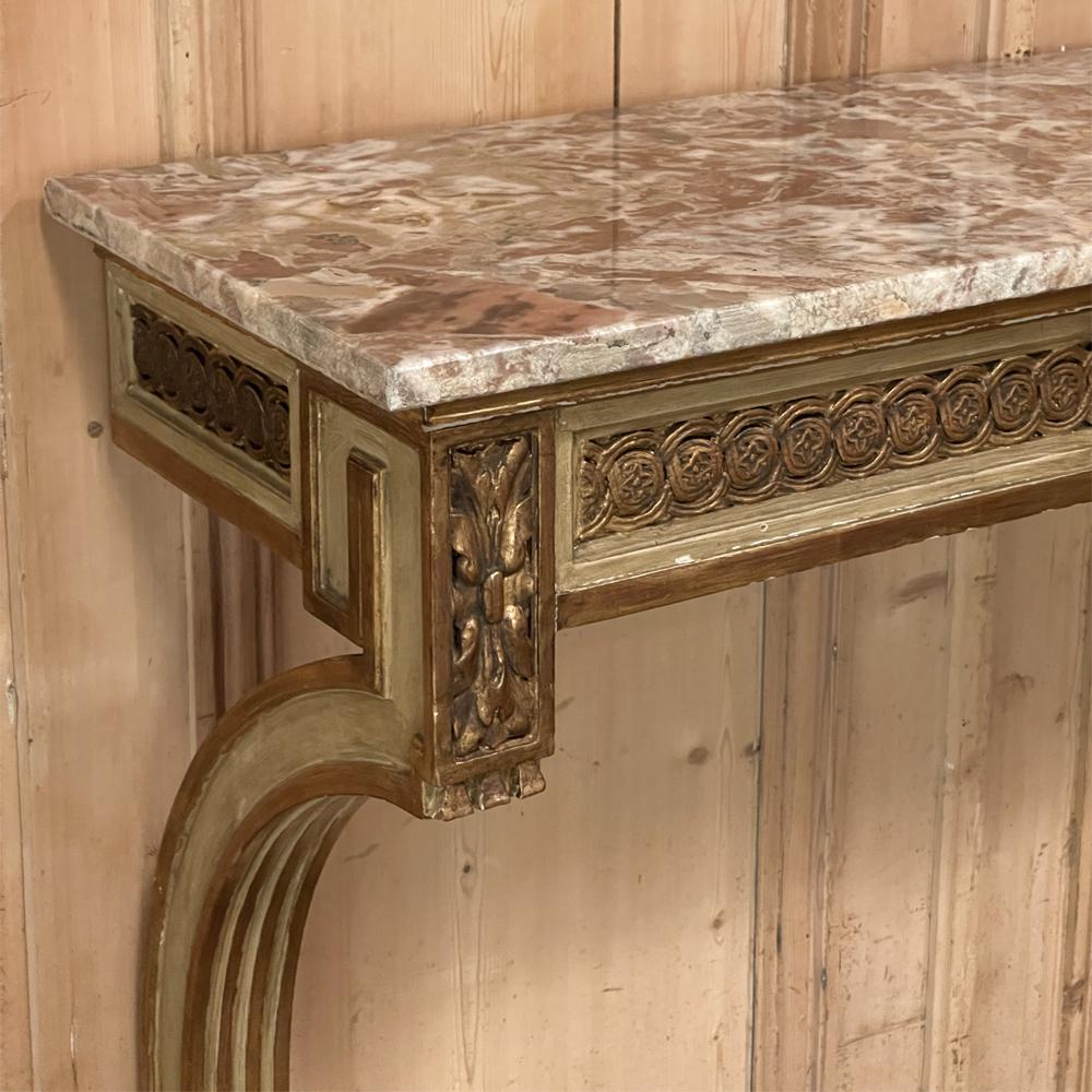 19th Century French Louis XVI Marble Top Painted Console For Sale 8