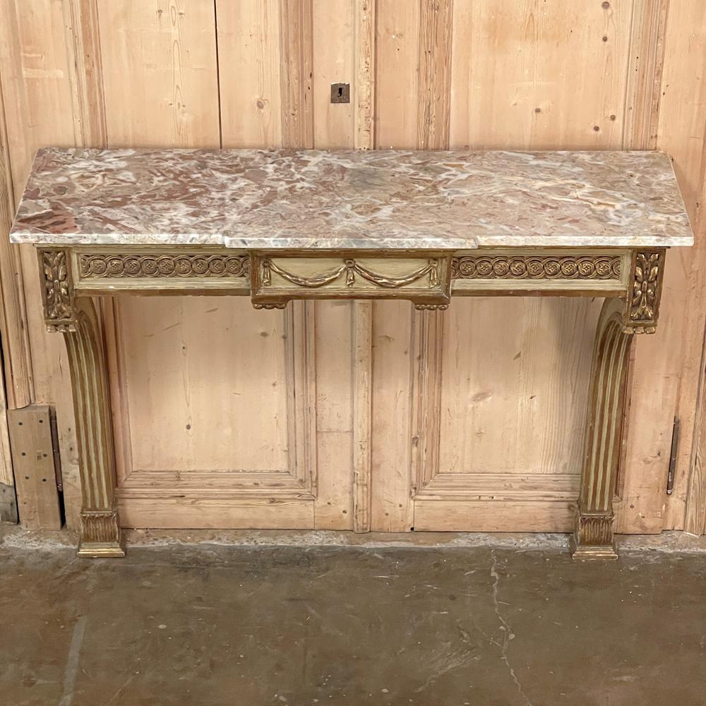 19th Century French Louis XVI Marble Top Painted Console In Good Condition For Sale In Dallas, TX